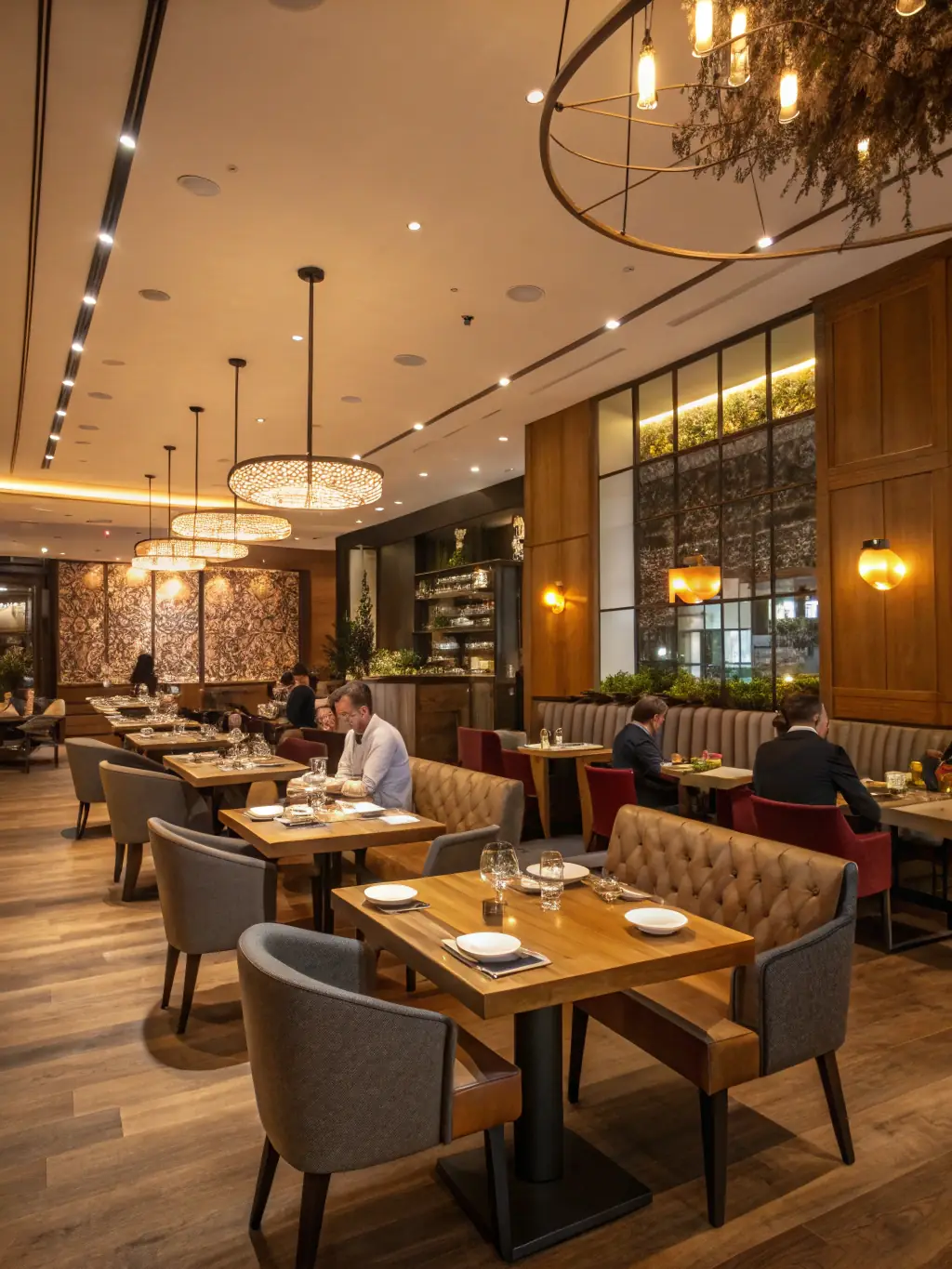 A high-quality photo of a modern restaurant interior, showcasing a pleasant dining atmosphere. The image should convey a sense of quality and professionalism, suitable for a featured business listing on a directory website.
