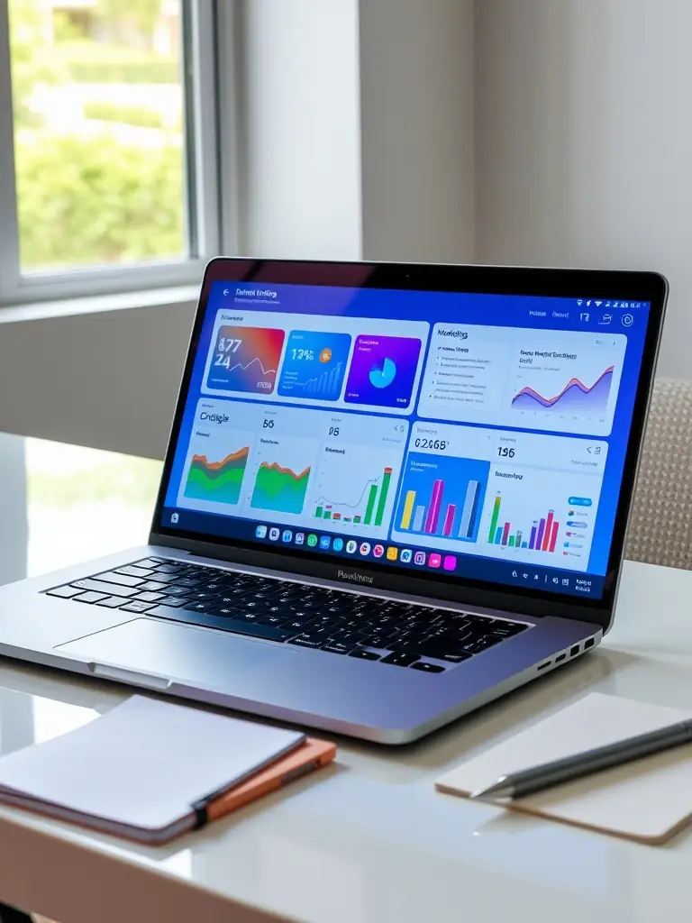 A close-up shot of a laptop displaying impressive website analytics, highlighting data-driven marketing strategies.